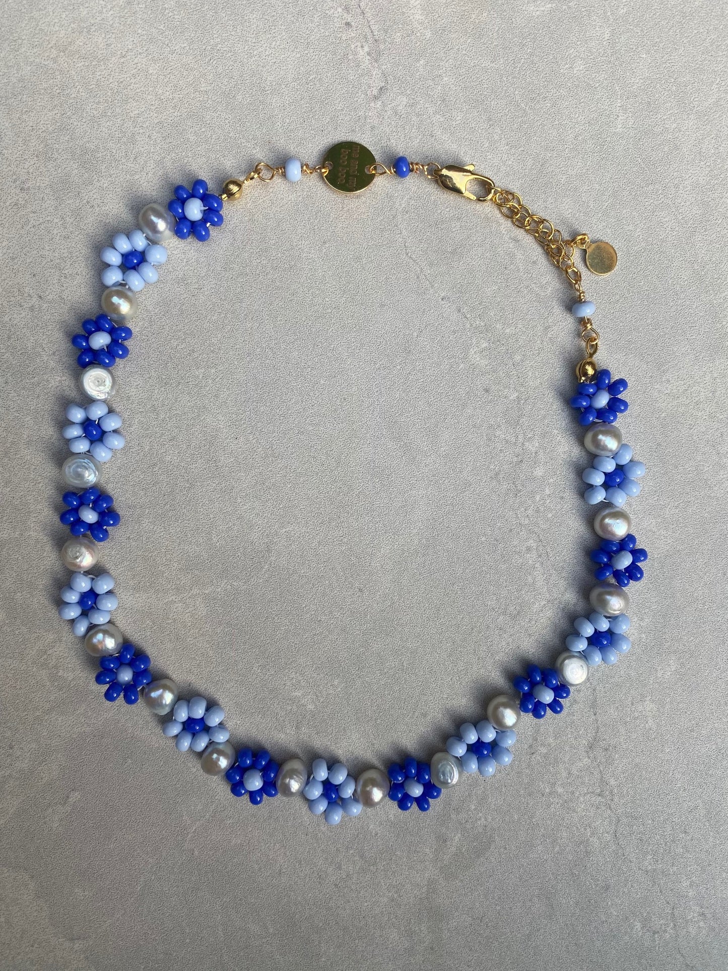 Blue pearl flower choker necklace
