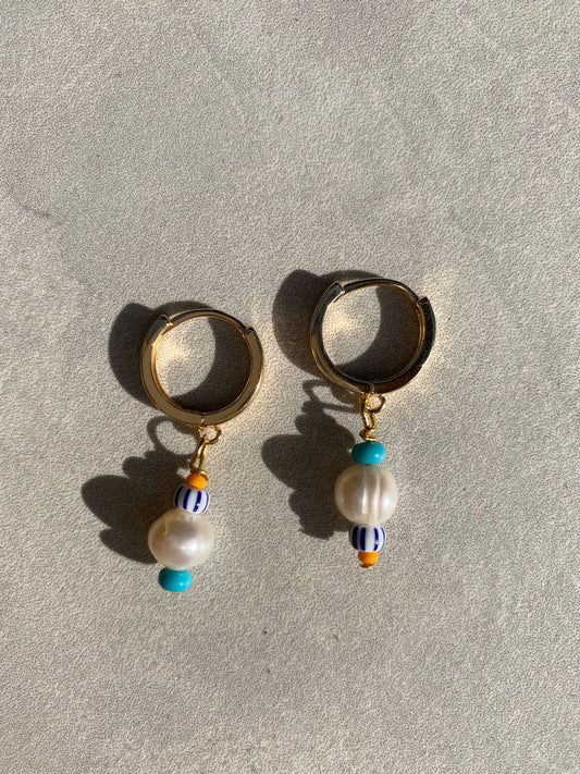 Blue sailor pearl earrings