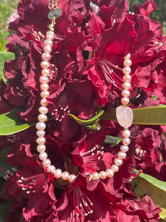 Rose Quartz pearl necklace