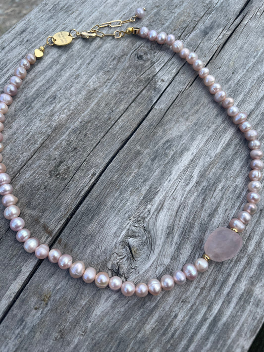 Rose Quartz pearl necklace